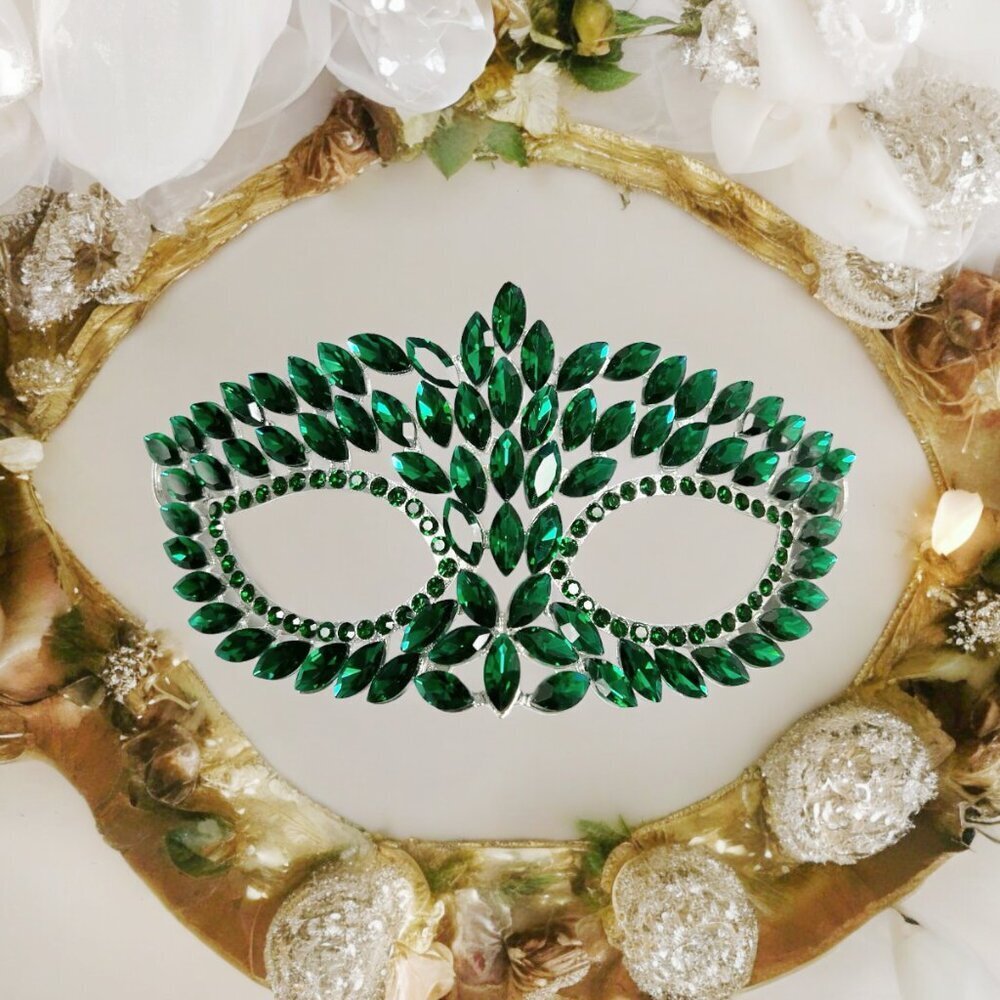 Handmade masquerade mask, Green crystal mask, Wedding party mask Masquerade ball